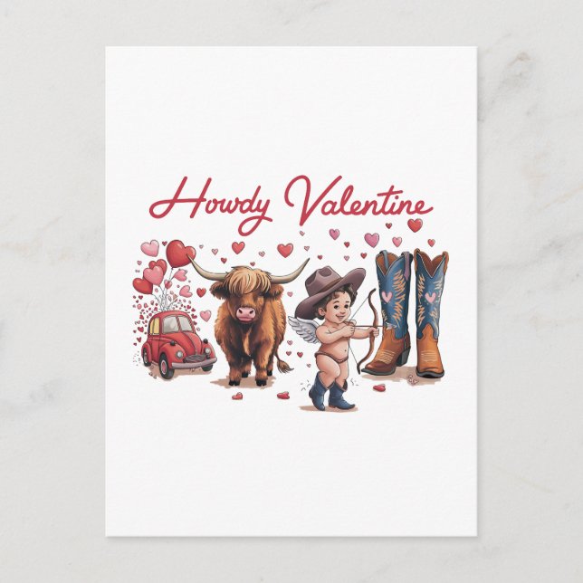 Valentine Gift | Howdy Valentine Postcard (Front)