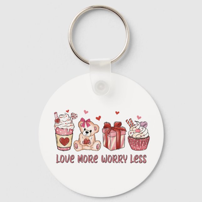 Valentine Gift | Love More Worry Less Key Ring (Front)