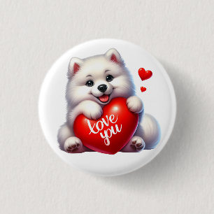 Valentine Gift - Pom Pom Love Pomeranian Necklace 3 Cm Round Badge