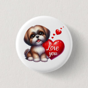 Valentine Gift - Shih Tzu Sparkle 3 Cm Round Badge