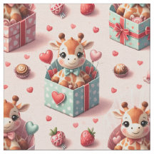 Valentine Giraffes in Gift Boxes Pattern Fabric