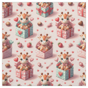 Valentine Giraffes in Gift Boxes Pattern Fabric