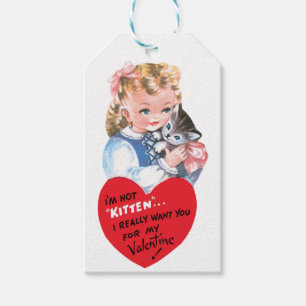 Valentine Girl with Kitten Heart Gift Tags