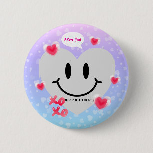 Valentine Glass Heart Balloon Bubblegum Couple 6 Cm Round Badge