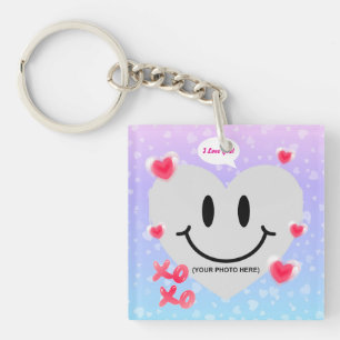Valentine Glass Heart Balloon Bubblegum Couple Key Ring