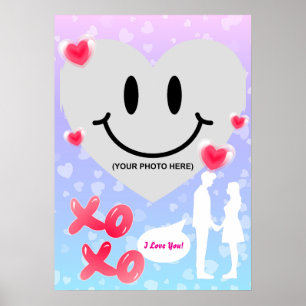 Valentine Glass Heart Balloon Bubblegum Couple Poster