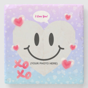 Valentine Glass Heart Balloon Bubblegum Couple Stone Coaster