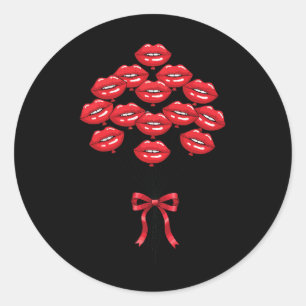 Valentine Glossy Red Lips Kiss Lloons Flower Bouqu Classic Round Sticker