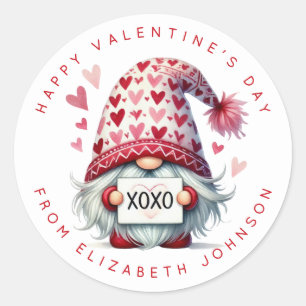 Valentine Gnome Personalised Name Round Stickers