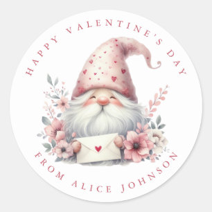 Valentine Gnome Personalised Name Round Stickers