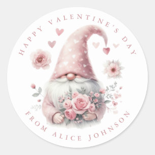 Valentine Gnome Personalised Name Round Stickers