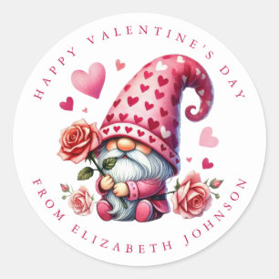 Valentine Gnome Personalised Name Round Stickers