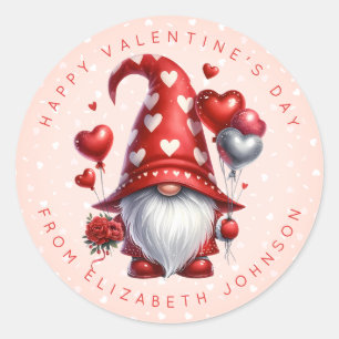 Valentine Gnome Personalised Name Round Stickers