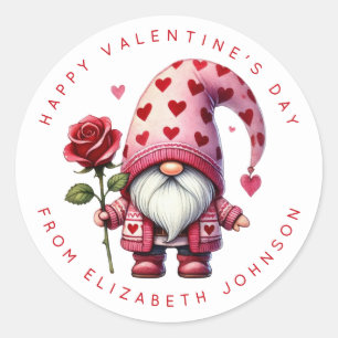 Valentine Gnome Personalised Name Round Stickers