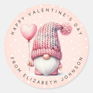 Valentine Gnome Personalised Name Round Stickers