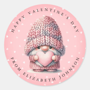 Valentine Gnome Personalised Name Round Stickers