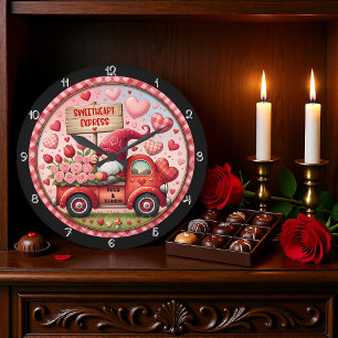 Valentine Gnome Sweetheart Express Large Clock