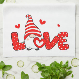Valentine gnome tea towel