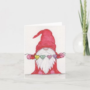 Valentine Gnome with Heart Garland Holiday Card