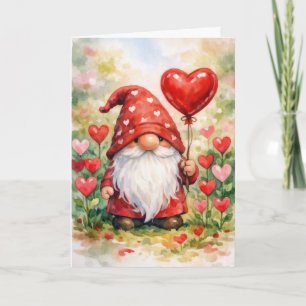 Valentine Gnome with Red Heart Balloon Card