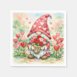Valentine Gnome with Red Roses Napkin