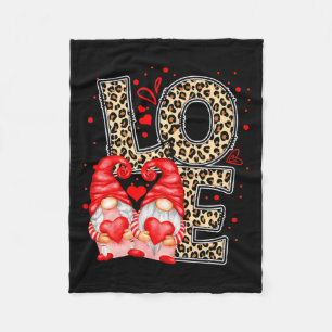 Valentine Gnomes Heart Valentines Day Gnome Leopa  Fleece Blanket