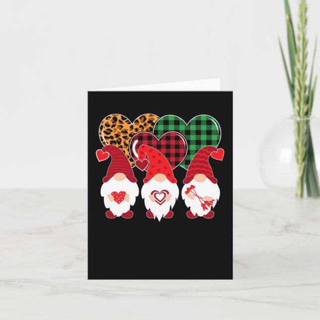 Valentine Gnomes Holding Heart Leopard Happy Valen Card (Front)
