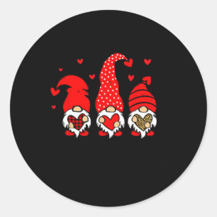 Valentine Gnomes Holding Heart Leopard Happy Valen Classic Round Sticker