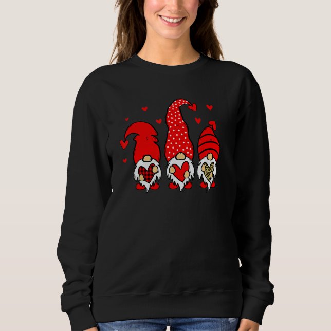 Valentine Gnomes Holding Heart Leopard Happy Valen Sweatshirt (Front)