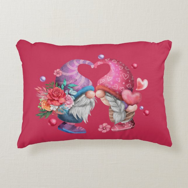 Valentine Gnomes Watercolor Illustration Decorative Cushion (Front)