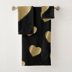Valentine Gold Glitter  Heart  Bath Towel Set