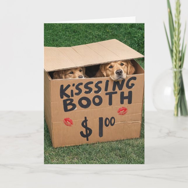 Valentine Golden Retrievers In Kissing Box Card (Front)