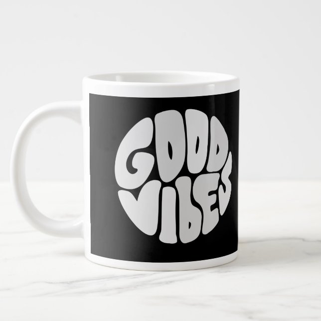 Valentine good vibes black red gift large coffee mug (Left)