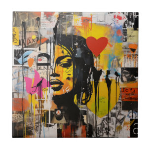 Valentine Graffiti Grunge Art Print Ceramic Tile