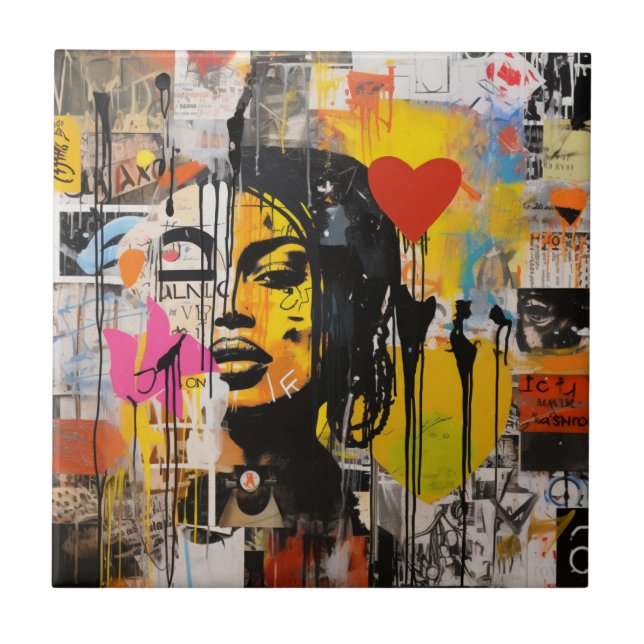 Valentine Graffiti Grunge Art Print Ceramic Tile (Front)