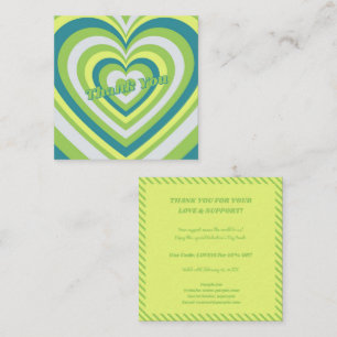 Valentine Green Hypnotic Heart Pattern Thank You Square Business Card