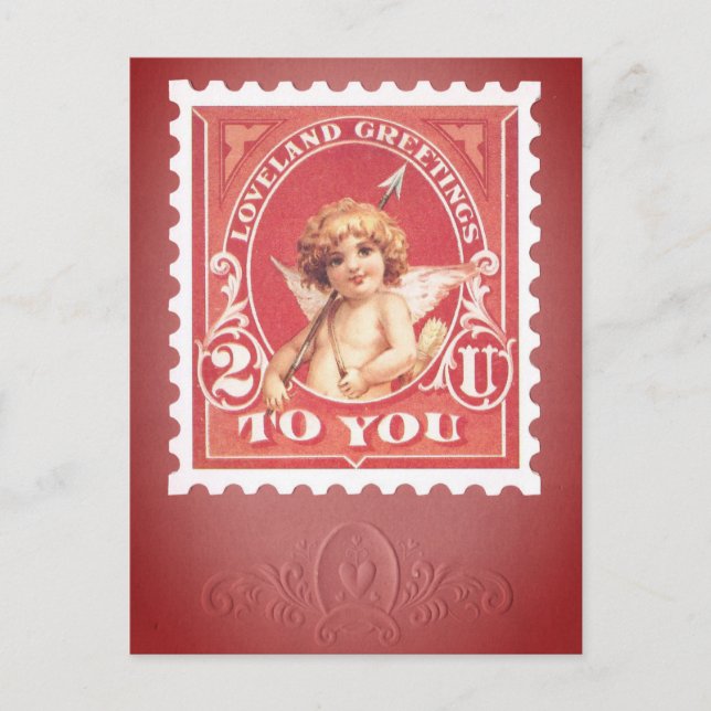 Valentine Greetings Cupid Red Stamp  Postcard (Front)