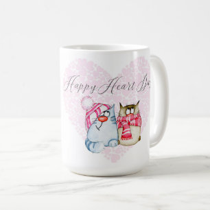 Valentine - Happy Heart Day Cartoon Cat Heart Coffee Mug