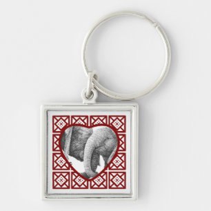 Valentine Heart African Elephants Keychain