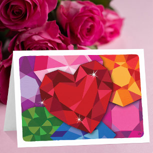 Valentine Heart and Gemstones Blank Card