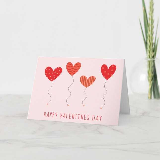 Valentine Heart Balloons Polka Dots Stripes Red Card (Front)