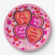 Valentine Heart Balloons Round Paper Party Plates