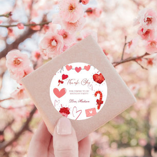 Valentine heart Birthday Party thank You Classic Round Sticker