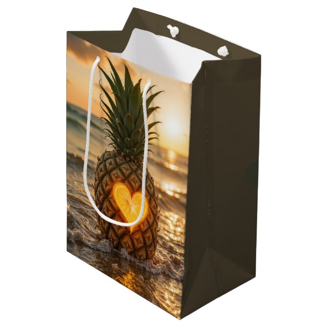 Valentine Heart Carved In a Beached Pineapple Medium Gift Bag (Front Angled)