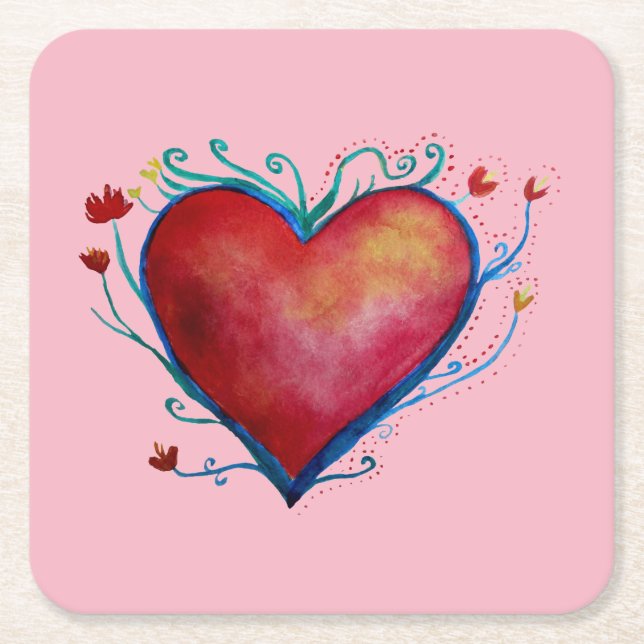 Valentine Heart Custom Square Coasters (Front)