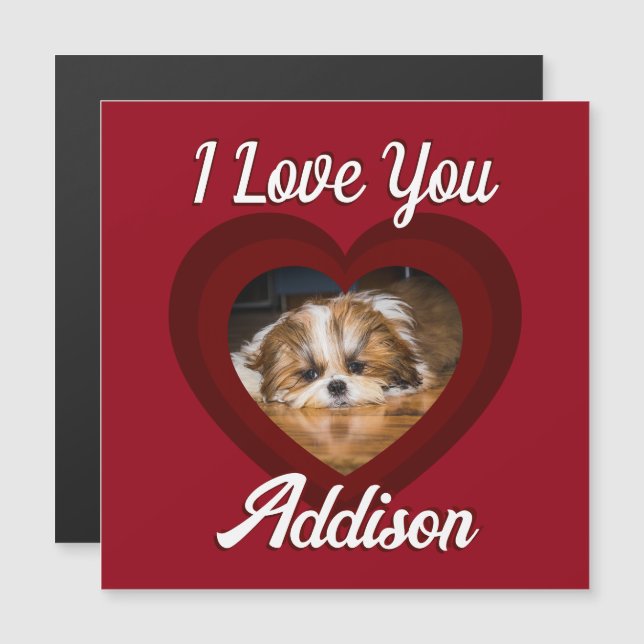 Valentine heart dog love Custom photo name on red (Front/Back)