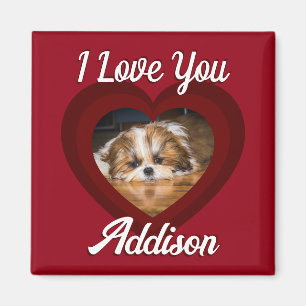 Valentine heart dog love Custom photo name on red Magnet