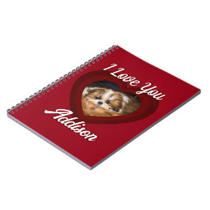 Valentine heart dog love Custom photo name on red Notebook