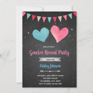 Valentine heart gender reveal invitation