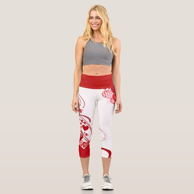 Valentine Heart High Waisted Capri Leggings (Front)